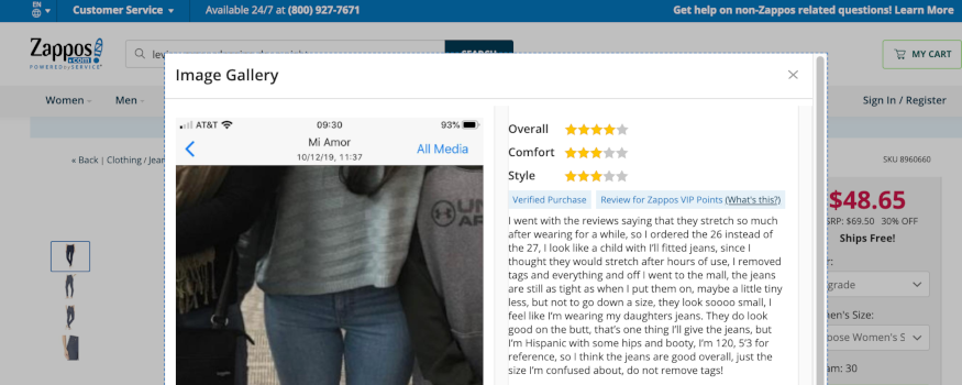 AB test Zappos klant review jeans